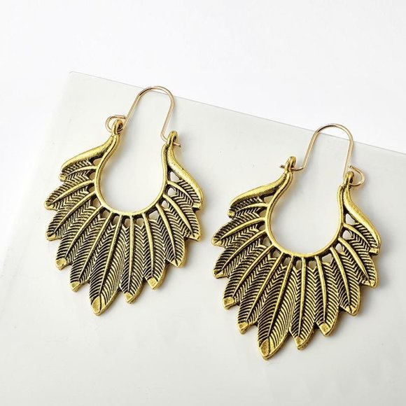 Jewelry - 3/$20 New Gold Vintage Style Feather Earrings